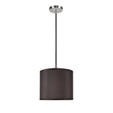 # 71086-11 One-Light Hanging Pendant Ceiling Light with Transitional Hardback Drum Fabric Lamp Shade, Brown, 12" width