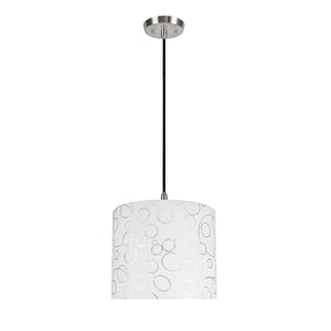 # 71088-11 One-Light Hanging Pendant Ceiling Light with Transitional Drum Fabric Lamp Shade, White, 12" width