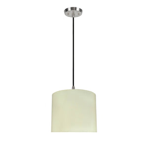 # 71090-11 One-Light Hanging Pendant Ceiling Light with Transitional Drum Fabric Lamp Shade, Beige, 12" width
