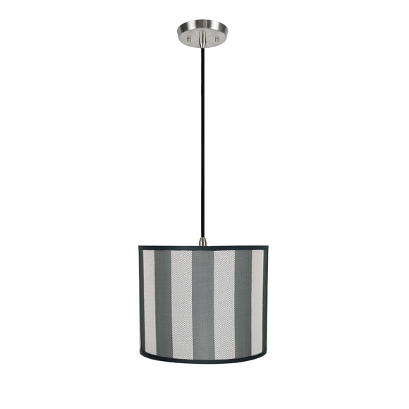 # 71091-11 One-Light Hanging Pendant Ceiling Light with Transitional Drum Fabric Lamp Shade, Hunter Green & White, 12