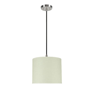 # 71092-11 One-Light Hanging Pendant Ceiling Light with Transitional Drum Fabric Lamp Shade, Beige, 12" width