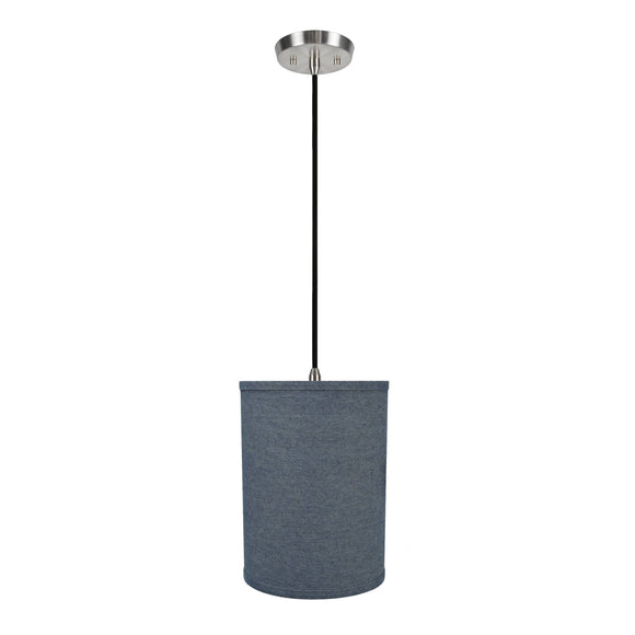 # 71112-11 One-Light Hanging Pendant Ceiling Light with Transitional Drum Fabric Lamp Shade, Washing Blue, 8