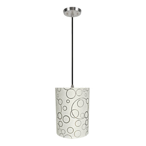 # 71114-11 One-Light Hanging Pendant Ceiling Light with Transitional Drum Fabric Lamp Shade, White, 8" width