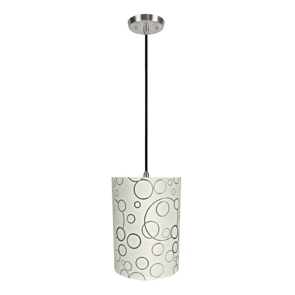 # 71114-11 One-Light Hanging Pendant Ceiling Light with Transitional Drum Fabric Lamp Shade, White, 8