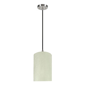 # 71118-11 One-Light Hanging Pendant Ceiling Light with Transitional Drum Fabric Lamp Shade, Off White, 8" width