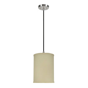 # 71119-11 One-Light Hanging Pendant Ceiling Light with Transitional Drum Fabric Lamp Shade, Yellowish Brown, 8" width