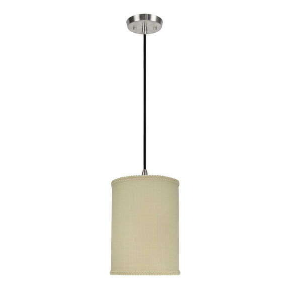 # 71119-11 One-Light Hanging Pendant Ceiling Light with Transitional Drum Fabric Lamp Shade, Yellowish Brown, 8