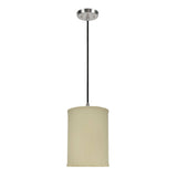 # 71119-11 One-Light Hanging Pendant Ceiling Light with Transitional Drum Fabric Lamp Shade, Yellowish Brown, 8" width