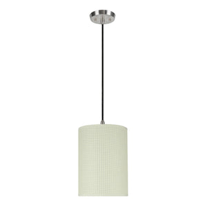 # 71123-11 One-Light Hanging Pendant Ceiling Light with Transitional Drum Fabric Lamp Shade, Beige, 8" width