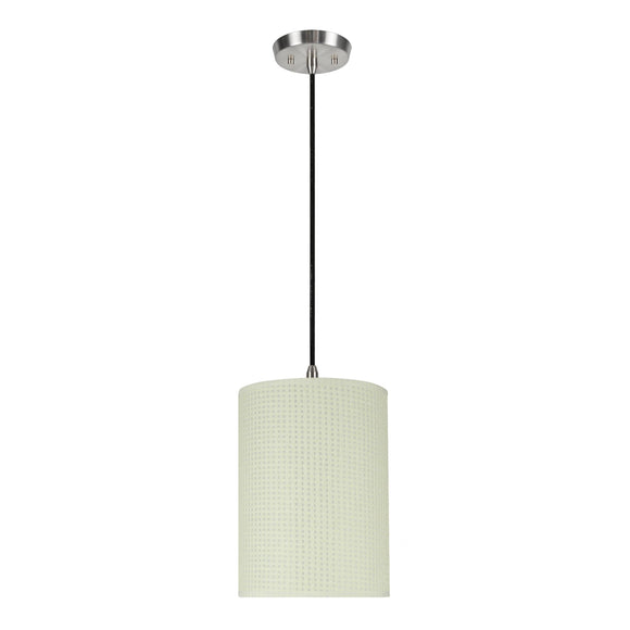 # 71123-11 One-Light Hanging Pendant Ceiling Light with Transitional Drum Fabric Lamp Shade, Beige, 8
