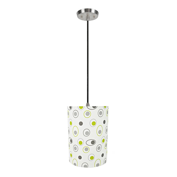 # 71130-11 One-Light Hanging Pendant Ceiling Light with Transitional Drum Fabric Lamp Shade, Off White, 8