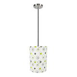 # 71130-11 One-Light Hanging Pendant Ceiling Light with Transitional Drum Fabric Lamp Shade, Off White, 8" width