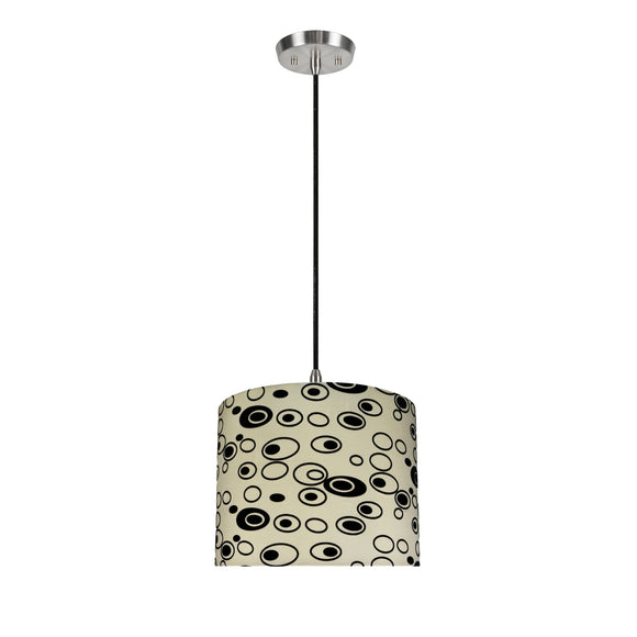 # 71131-11 One-Light Hanging Pendant Ceiling Light with Transitional Drum Fabric Lamp Shade, Off White, 10