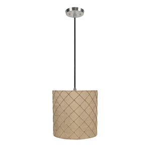 # 71221-11 One-Light Hanging Pendant Ceiling Light with Transitional Drum Fabric Lamp Shade, Beige, 8" width