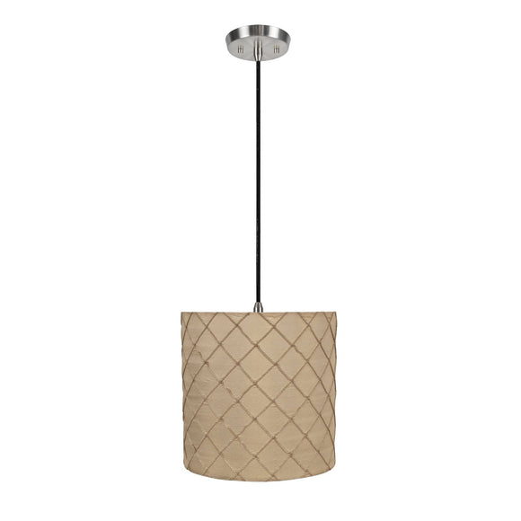 # 71221-11 One-Light Hanging Pendant Ceiling Light with Transitional Drum Fabric Lamp Shade, Beige, 8