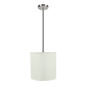 # 71222-11 One-Light Hanging Pendant Ceiling Light with Transitional Drum Fabric Lamp Shade, Off White, 8" width