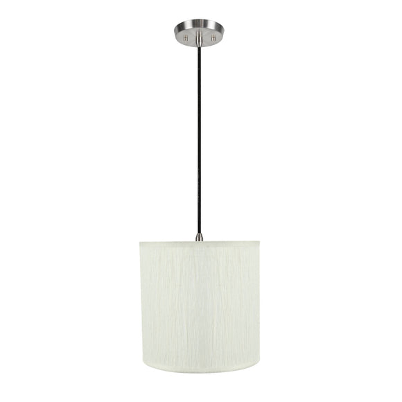 # 71222-11 One-Light Hanging Pendant Ceiling Light with Transitional Drum Fabric Lamp Shade, Off White, 8