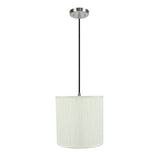 # 71222-11 One-Light Hanging Pendant Ceiling Light with Transitional Drum Fabric Lamp Shade, Off White, 8" width