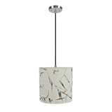 # 71223-11 One-Light Hanging Pendant Ceiling Light with Transitional Drum Fabric Lamp Shade, Off White, 8" width