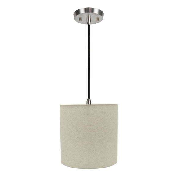 # 71226-11 One-Light Hanging Pendant Ceiling Light with Transitional Drum Fabric Lamp Shade, Light Grey, 8