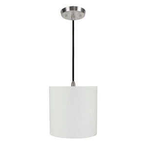 # 71227-11 One-Light Hanging Pendant Ceiling Light with Transitional Drum Fabric Lamp Shade, White, 8" width
