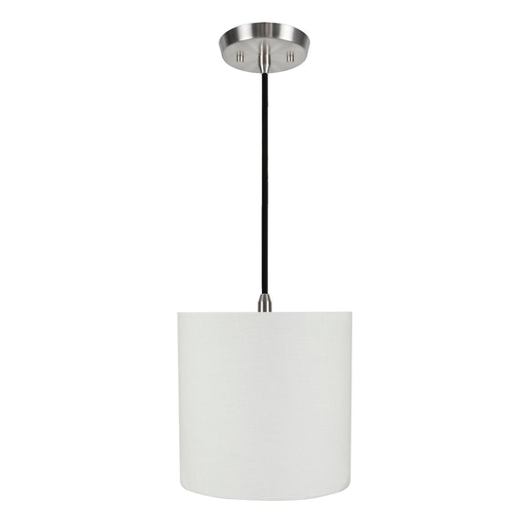 # 71227-11 One-Light Hanging Pendant Ceiling Light with Transitional Drum Fabric Lamp Shade, White, 8