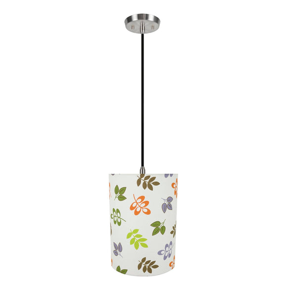 # 71251-11 One-Light Hanging Pendant Ceiling Light with Transitional Drum Fabric Lamp Shade, Off White, 8