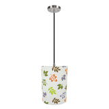 # 71251-11 One-Light Hanging Pendant Ceiling Light with Transitional Drum Fabric Lamp Shade, Off White, 8" width