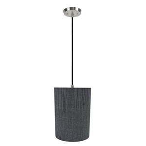 # 71259-11 One-Light Hanging Pendant Ceiling Light with Transitional Drum Fabric Lamp Shade, Grey & Black, 8" width