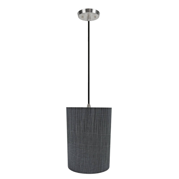 # 71259-11 One-Light Hanging Pendant Ceiling Light with Transitional Drum Fabric Lamp Shade, Grey & Black, 8
