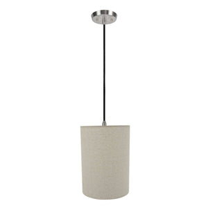 # 71260-11 One-Light Hanging Pendant Ceiling Light with Transitional Drum Fabric Lamp Shade, Light Grey, 8" width