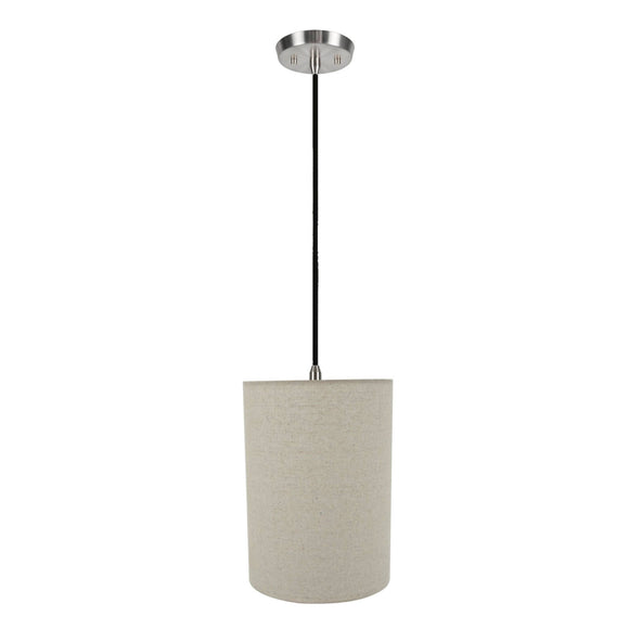 # 71260-11 One-Light Hanging Pendant Ceiling Light with Transitional Drum Fabric Lamp Shade, Light Grey, 8