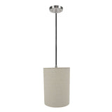 # 71260-11 One-Light Hanging Pendant Ceiling Light with Transitional Drum Fabric Lamp Shade, Light Grey, 8" width