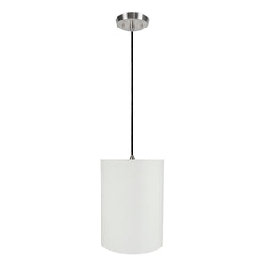 # 71261-11 One-Light Hanging Pendant Ceiling Light with Transitional Drum Fabric Lamp Shade, White, 8" width