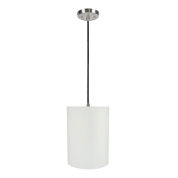 # 71261-11 One-Light Hanging Pendant Ceiling Light with Transitional Drum Fabric Lamp Shade, White, 8