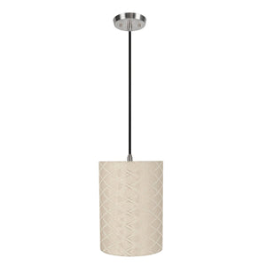 # 71262-11 One-Light Hanging Pendant Ceiling Light with Transitional Drum Fabric Lamp Shade, Off White, 8" width