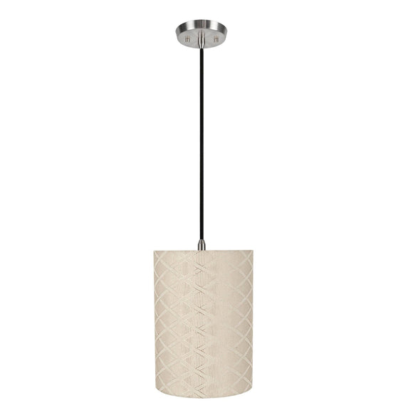 # 71262-11 One-Light Hanging Pendant Ceiling Light with Transitional Drum Fabric Lamp Shade, Off White, 8
