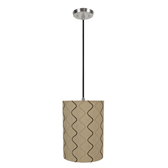 # 71266-11 One-Light Hanging Pendant Ceiling Light with Transitional Drum Fabric Lamp Shade, Yellowish Brown, 8
