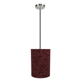 # 71269-11 One-Light Hanging Pendant Ceiling Light with Transitional Drum Fabric Lamp Shade, Red, 8" width