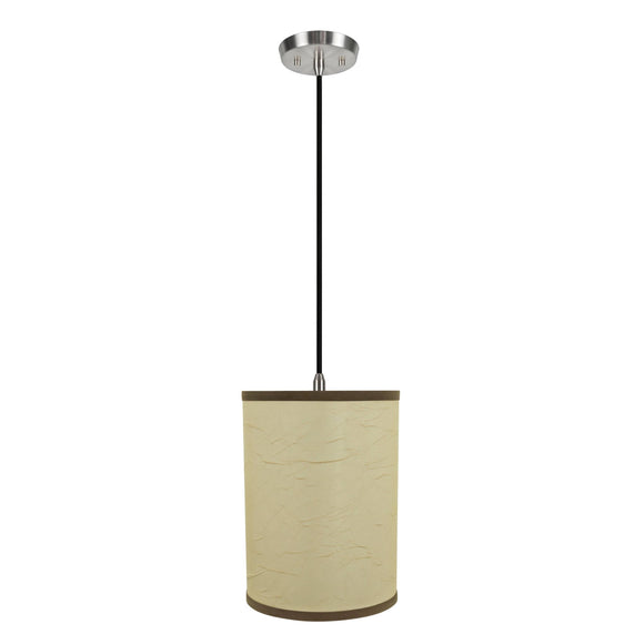 # 71270-11 One-Light Hanging Pendant Ceiling Light with Transitional Drum Fabric Lamp Shade, Beige, 8