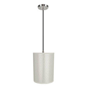 # 71273-11 One-Light Hanging Pendant Ceiling Light with Transitional Drum Fabric Lamp Shade, Ivory, 8" width