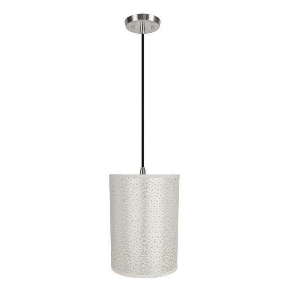 # 71273-11 One-Light Hanging Pendant Ceiling Light with Transitional Drum Fabric Lamp Shade, Ivory, 8