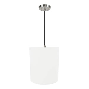 # 71281-11 One-Light Hanging Pendant Ceiling Light with Transitional Hardback Drum Fabric Lamp Shade, White, 14" width