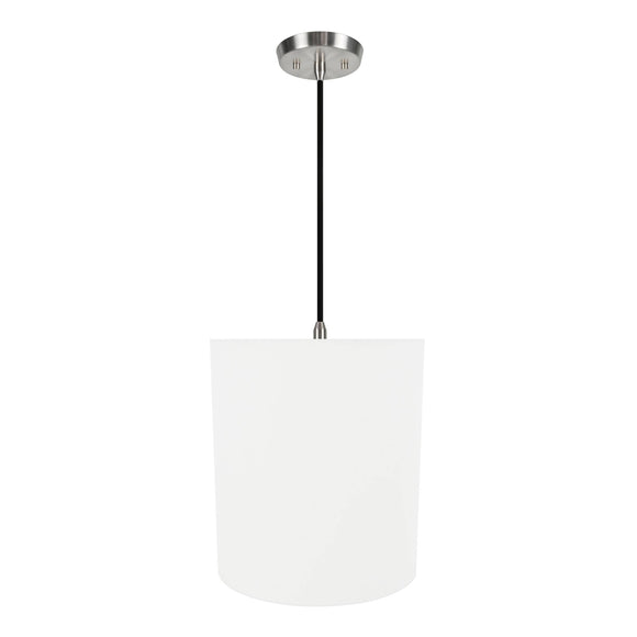 # 71281-11 One-Light Hanging Pendant Ceiling Light with Transitional Hardback Drum Fabric Lamp Shade, White, 14