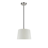 # 72015-11 One-Light Hanging Pendant Ceiling Light with Transitional Hardback Empire Fabric Lamp Shade, White, 12" width
