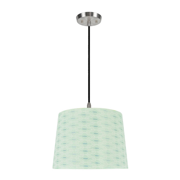 # 72146-11 One-Light Hanging Pendant Ceiling Light with Transitional Hardback Empire Fabric Lamp Shade, Light Green, 14