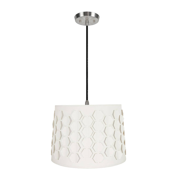 # 79341-11 One-Light Hanging Pendant Ceiling Light with Transitional Empire Fabric Lamp Shade, Off White, 14