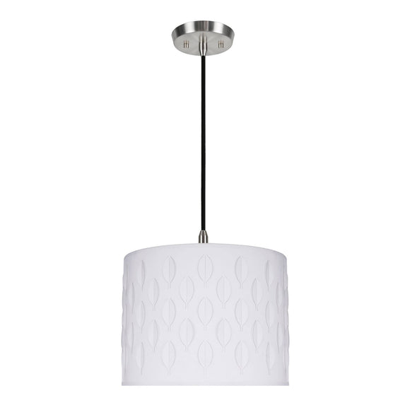# 79261-11 One-Light Hanging Pendant Ceiling Light with Transitional Drum Laser Cut Fabric Lamp Shade, Off White, 14