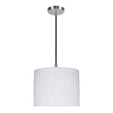 # 79261-11 One-Light Hanging Pendant Ceiling Light with Transitional Drum Laser Cut Fabric Lamp Shade, Off White, 14" width