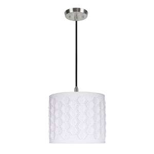 # 79241-11 One-Light Hanging Pendant Ceiling Light with Transitional Drum Laser Cut Fabric Lamp Shade, Off White, 12" width